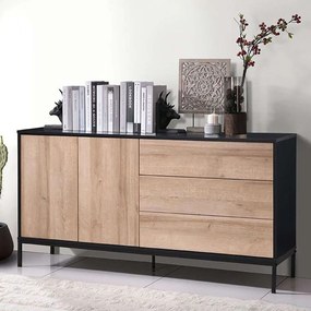 Μπουφές Blackbird 05-0669 150x45,5x75,5cm Oak-Black Melamine, Metal