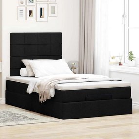 vidaXL Οθωμανικό κρεβάτι με στρώμα &amp; LEDs Μαύρο 120x200 cm Ύφασμα