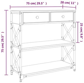 Τραπέζι Κονσόλα Γκρι Sonoma 75x28x75 εκ. Επεξεργασμένο Ξύλο - Γκρι