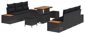 Σετ Καναπέ Κήπου με μαξιλάρι 9 pcs Μαύρο Πολυ ράταν