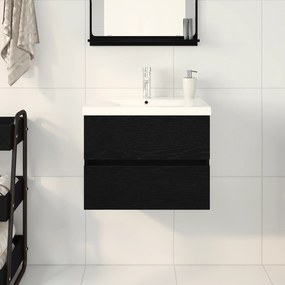 vidaXL Ντουλάπι Νιπτήρα  με Ενσωματωμένη Λεκάνη Μαύρη Δρυς από Επεξεργασμένο Ξύλο