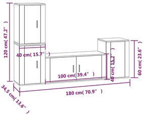 vidaXL Σετ Επίπλων Τηλεόρασης 4 Τεμαχίων Καπνιστή δρυς Επεξ. Ξύλο
