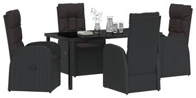 vidaXL Σέτ φαγητού για κήπο με μαξιλάρι 5 pcs Μαύρο συνθετικό ρατάν
