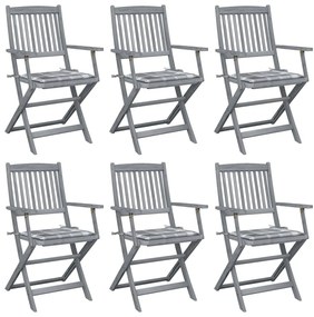 vidaXL Καρέκλες Εξωτ. Χώρου Πτυσσόμενες 6 τεμ Ξύλο Ακακίας &amp; Μαξιλάρια