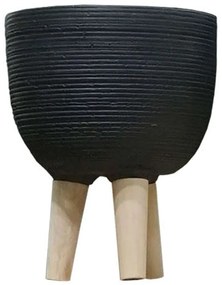 Κασπώ 06-00-21206-1 Φ25,5x33,5cm Black-Natural Marhome Ξύλο,Τσιμέντο