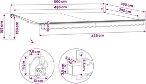 vidaXL Χειροκίνητη Τέντα 5 x 3 m Μπλε και Λευκή Ράβδος