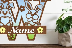 Intra απο ξύλο plywood 3mm-4mm πάχος Κουνελάκι κεφαλαίο μονόγραμμα Γράμμα W Δίασταση 30x20 cm INTRAFABR-72792178