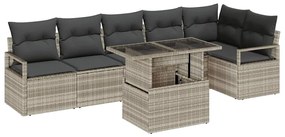 vidaXL Σετ Καναπέ Κήπου με μαξιλάρι 7 pcs Ανοιχτό γκρι Πολυ ράταν