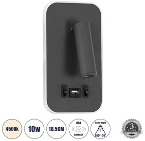 Απλίκα Φωτιστικό Τοίχου Ξενοδοχείου LED 10W 1000lm LADY-O Globostar-61365-Ανθρακί 61365