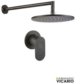 Armando Vicario SLIM Μίκτης εντοιχισμού 1 εξόδου &amp; Ανακλινόμενη κεφαλή anticalcare Ø25εκ + μπράτσο τοίχου 35 εκ Rusty Black