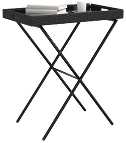 vidaXL Τραπέζι Δίσκος Πτυσσόμενο Μαύρο 65x40x75 εκ. Συνθετικό Ρατάν