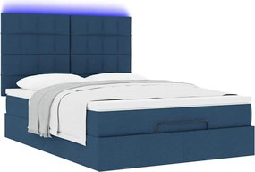 vidaXL Οθωμανικό κρεβάτι με στρώμα &amp; LEDs Μπλε 140x200cm ύφασμα