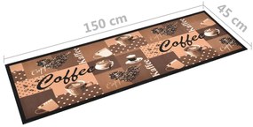 vidaXL Πατάκι Κουζίνας Σχέδιο Coffee Καφέ Πλενόμενο 45 x 150 εκ.
