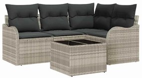 vidaXL Σετ Καναπέ Κήπου με μαξιλάρι 5 pcs Ανοιχτό γκρι Πολυ ράταν