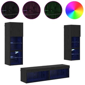 vidaXL Μονάδα Τοίχου Τηλεόρασης 6 pcs Μαύρη Οξυά Επεξεργασμένο ξύλο