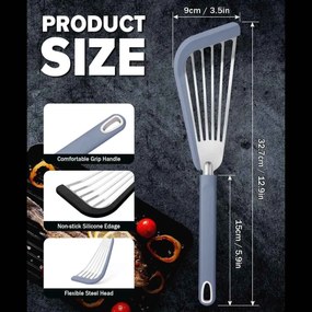 Σπάτουλα Ψαριού Τρυπητή Ανοξείδωτη με Σιλικόνη 33cm - Μπλε