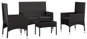 vidaXL Σαλόνι Κήπου Σετ 4 Τεμαχίων Μαύρο Συνθετικό Ρατάν με Μαξιλάρια