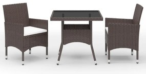 vidaXL Σετ Τραπεζαρίας Κήπου 3 τεμ. Καφέ από Συνθετικό Ρατάν / Γυαλί