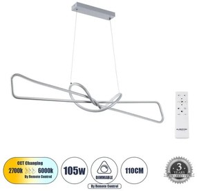 Κρεμαστό Φωτιστικό Οροφής LED CCT 105W Αλουμίνιο DOLORES Globostar-61281-Ασημί 61281