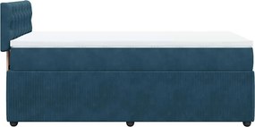 vidaXL Κρεβάτι Boxspring με Στρώμα Μπλε 90x190 εκ. Βελούδινο