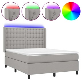 Κρεβάτι Boxspring με Στρώμα &amp; LED Αν.Γκρι 140x190εκ. Υφασμάτινο - Γκρι