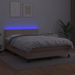 Κρεβάτι Boxspring Στρώμα&amp;LED Καπουτσίνο 140x190 εκ. Συνθ. Δέρμα - Καφέ