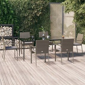 vidaXL Σετ Τραπεζαρίας Κήπου 7 τεμ Μαύρο&amp;Γκρι Συνθ. Ρατάν με Μαξιλάρια