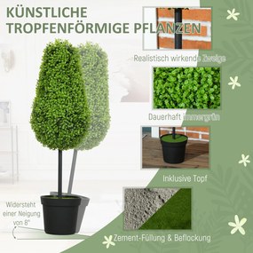 HOMCOM Σετ 2 Τεχνητών Πυξαριών 90cm Τεχνητό Φυτό σε Σχήμα Δάκρυ, Πλαστικά Τεχνητά Φυτά σε Γλάστρα Μοντέρνα Διακόσμηση