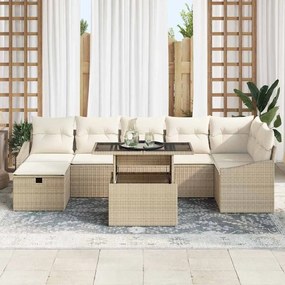 vidaXL Σετ Καναπέ Κήπου Ρυθμιζόμενο ύψος 8 pcs Μπεζ συνθετικό ρατάν