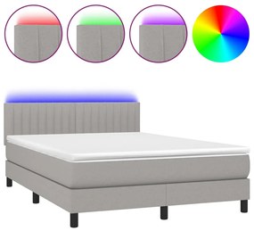 vidaXL Κρεβάτι Boxspring με Στρώμα &amp; LED Αν.Γκρι 140x200 εκ Υφασμάτινο
