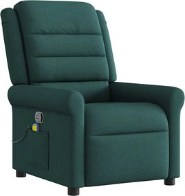 vidaXL Πολυθρόνα Μασάζ Ανακλινόμενη Σκούρο Πράσινο Υφασμάτινη