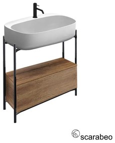 Scarabeo Laila 75 Hi-Βox Έπιπλο μπάνιου με συρτάρι &amp; Νιπτήρα Πορσελάνης Moon για Επικαθήμενη μπαταρία 72x42cm