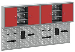 vidaXL Σετ Εργαλειοθήκης και Πίνακα με Γαντζάκια 4 Τεμαχίων Τοίχου Κόκκινο Μεταλλικό