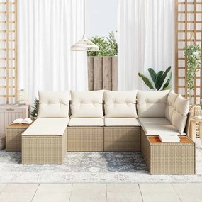 vidaXL Σετ Καναπέ Κήπου με μαξιλάρι 7 pcs Μπεζ και Κρέμα Πολυρατάν