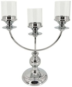 Κηροπήγιο Classic 3 Θέσεων 24-15-40057 37x15x46cm Silver Marhome Μέταλλο,Γυαλί