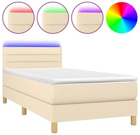 vidaXL Κρεβάτι Boxspring με Στρώμα &amp; LED Κρεμ 90x190 εκ. Υφασμάτινο