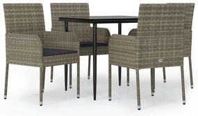 vidaXL Σετ Τραπεζαρίας Κήπου 5 τεμ Μαύρο&Γκρι Συνθ. Ρατάν με Μαξιλάρια