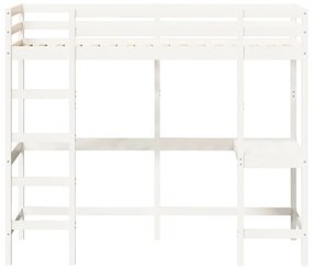 Κρεβάτι Υπερυψωμένο Λευκό 90x190εκ Μασίφ Ξύλο Πεύκου με Γραφείο - Λευκό