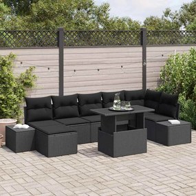 vidaXL Σετ Καναπέ Κήπου με μαξιλάρι 8 pcs Μαύρο