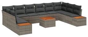 vidaXL Σετ Καναπέ Κήπου με μαξιλάρι 10 pcs Γκρι Πολυρατάν