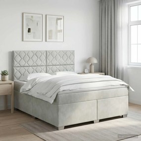 vidaXL Κρεβάτι box spring με στρώμα Ανοιχτό γκρι 180 x 200 cm Βελούδο