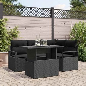 vidaXL Σετ Καναπέ Κήπου με μαξιλάρι 5 pcs Μαύρο Πολυ ράταν