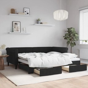vidaXL Καναπές Κρεβάτι Συρόμενος Μαύρο 90x190 εκ. Βελούδο & Συρτάρια