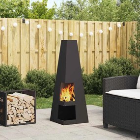 vidaXL Σόμπα Ξύλου με Αποθήκη Ξύλων, Μαύρη, 35 x 35 x 100 εκ., Ατσάλι