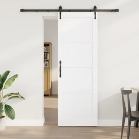 vidaXL Συρόμενη Πόρτα με Σετ Εξαρτημάτων Λευκή 73.5x211 εκ. Συμπαγές Ξύλο Πεύκης