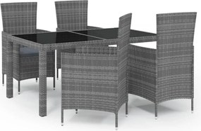 vidaXL Σετ Τραπεζαρίας Εξ. Χώρου 5 τεμ. Γκρι Συνθ. Ρατάν με Μαξιλάρια