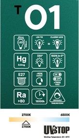 LED Filament Λαμπτήρας T01 Drop A60 Διαφανής 7W 806Lm E27 2700K Dimmable