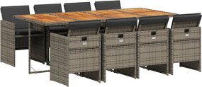 vidaXL Σετ Τραπεζαρίας Κήπου 9 τεμ. Γκρι Συνθ. Ρατάν με Μαξιλάρια