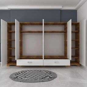 Εξαφυλλη Ντουλαπα Λευκο/Καρυδια F4 47.6x243x181