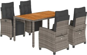 vidaXL Σετ Τραπεζαρίας Κήπου 5 τεμ. Γκρι Συνθ. Ρατάν με Μαξιλάρια